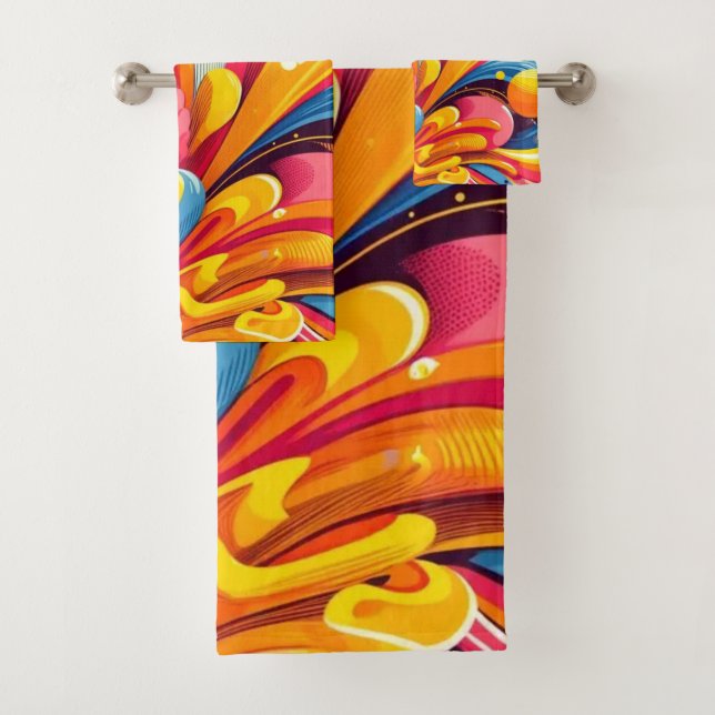 colourful pattern bath towel set (Insitu)