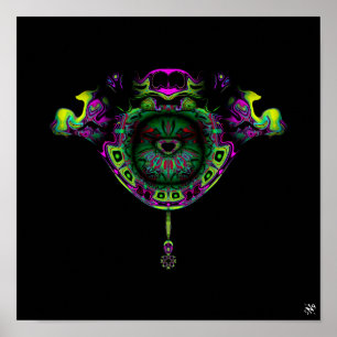 Colourful pattern (bird in a frog-like-nest crest) poster