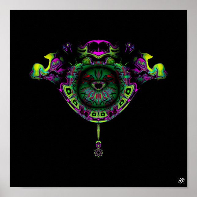 Colourful pattern (bird in a frog-like-nest crest) poster (Front)