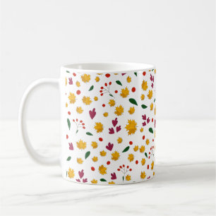 Colourful Pattern Flowers and Orange Leaves  Coffee Mug