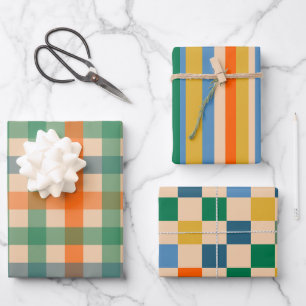 Colourful Pattern Mix Retro Aesthetic Wrapping Paper Sheet