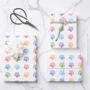 Colourful Pattern Of Animal Paw Prints Dog Paw Wrapping Paper Sheet