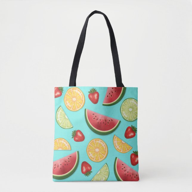 Colourful Pattern Of Citrus Melon Strawberry Fruit Tote Bag (Front)