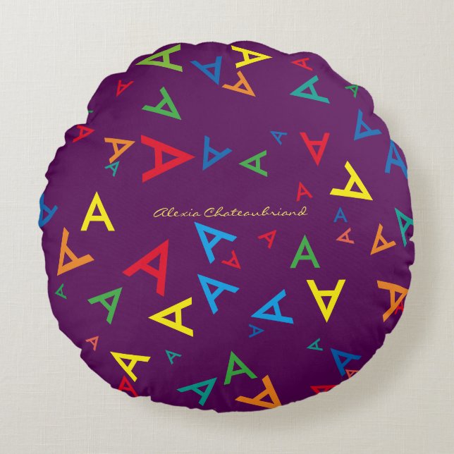 colourful pattern of initials - personalised round cushion (Front)