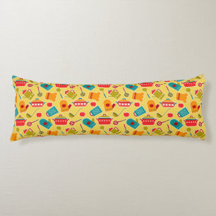 Colourful pattern of kitchen utensils body cushion