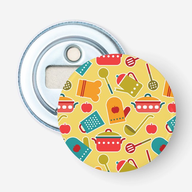 Colourful pattern of kitchen utensils bottle opener (Front)