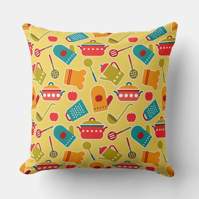 Colourful pattern of kitchen utensils cushion (Front)