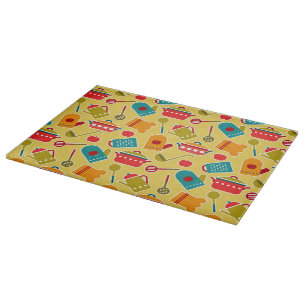 Colourful pattern of kitchen utensils cutting board
