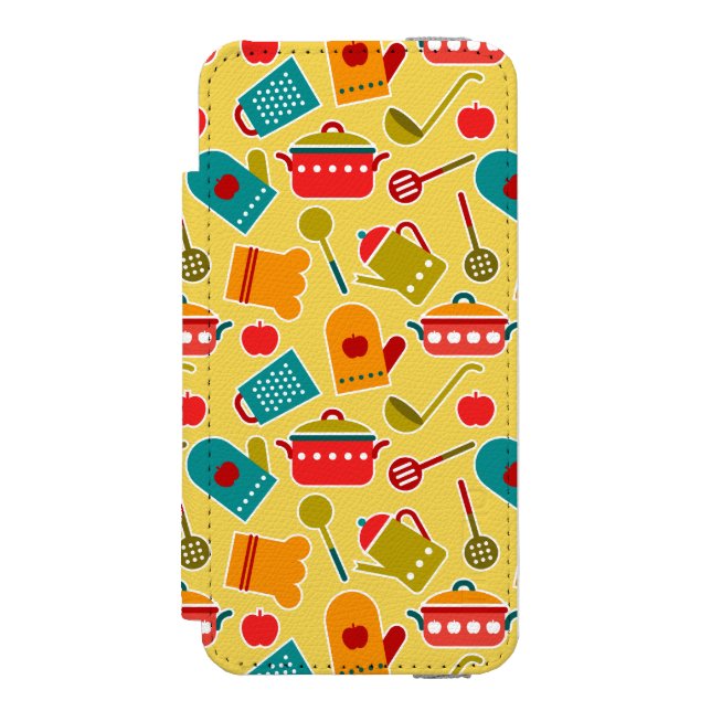 Colourful pattern of kitchen utensils incipio iPhone wallet case (Folio Front)