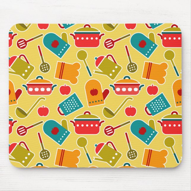 Colourful pattern of kitchen utensils mouse mat (Front)