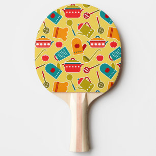 Colourful pattern of kitchen utensils ping pong paddle