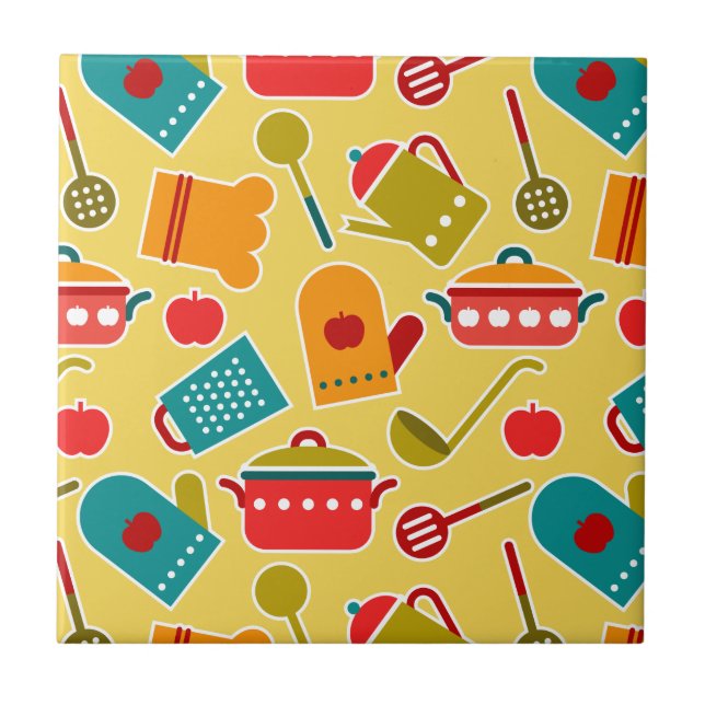 Colourful pattern of kitchen utensils tile (Front)