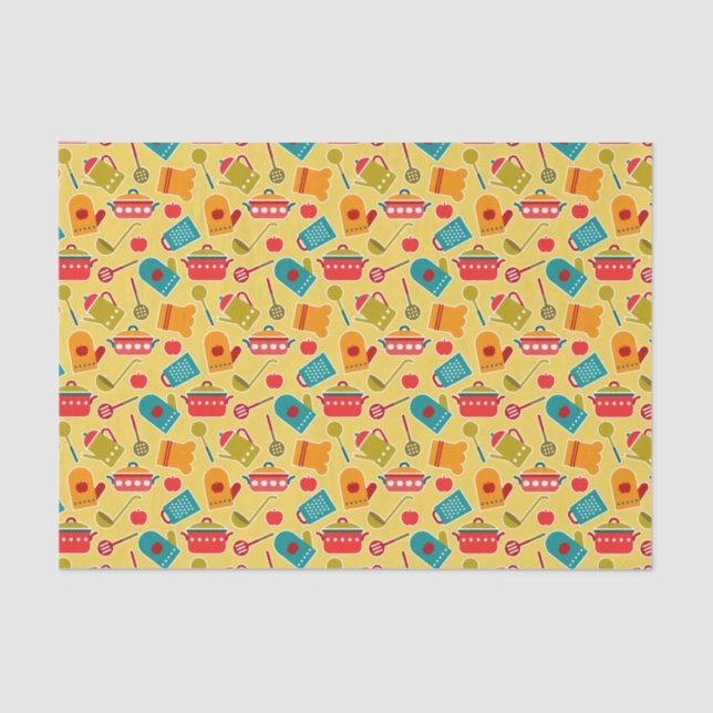 Colourful pattern of kitchen utensils tissue paper (Front)