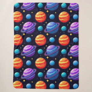 Colourful Pattern of Planets and Stars Sherpa Blanket