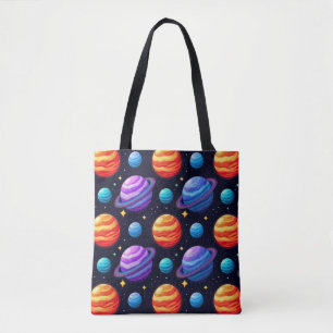 Colourful Pattern of Planets and Stars Tote Bag