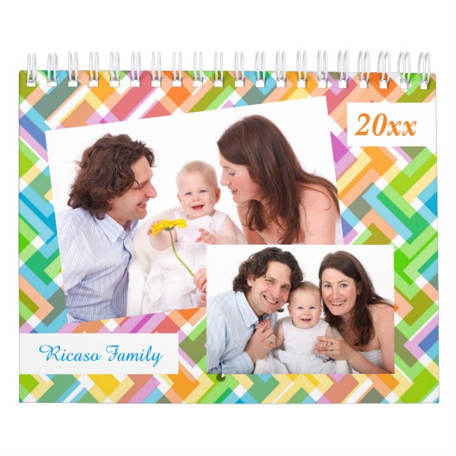 Colourful Pattern Personalised 18 Photo Template Calendar (Cover)