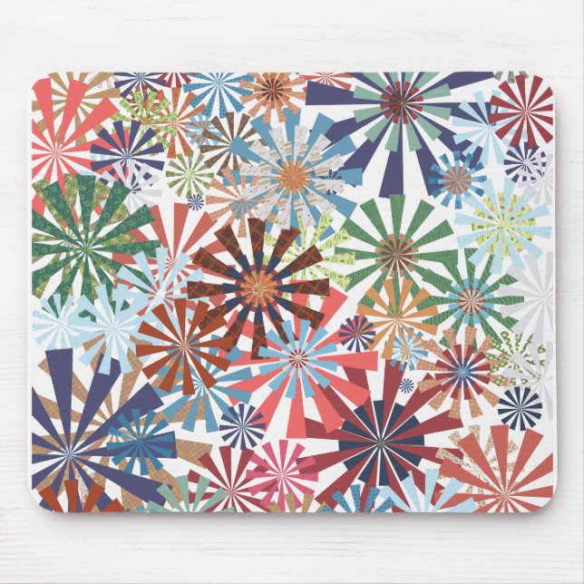 Colourful Pattern Radial Burst Pinwheel Design Mouse Mat (Front)