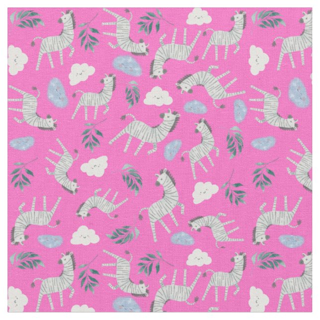 Colourful pattern safari zebra horse jungle pink  fabric (Close Up)