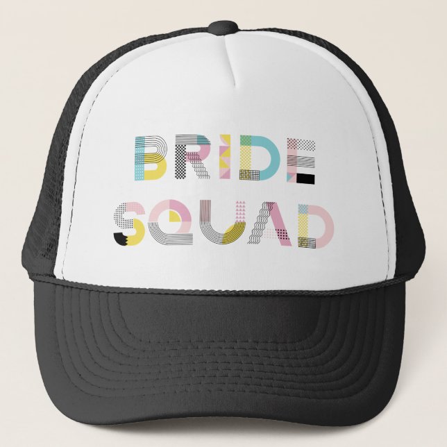 Colourful Pattern Typography Modern Bride Squad Ha Trucker Hat (Front)