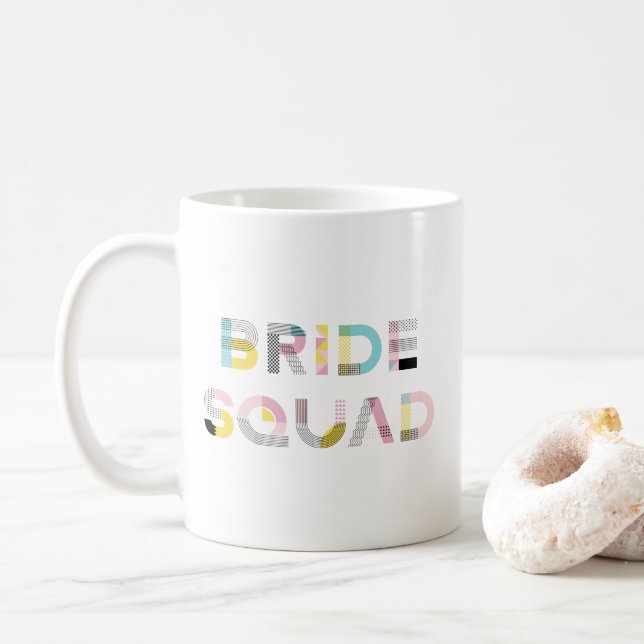 Colourful Pattern Typography Modern Bride Squad Mu Coffee Mug (With Donut)