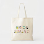 Colourful Pattern Typography Modern Bride Squad Tote Bag<br><div class="desc">Festive tote bag featuring BRIDE SQUAD in colourful modern typography with mixed patterns. This will be perfect for weddings,  bridal showers,  and bachelorette parties. Matching items are available.</div>