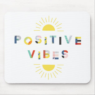 Colourful Pattern Typography Positive Vibes Modern Mouse Mat