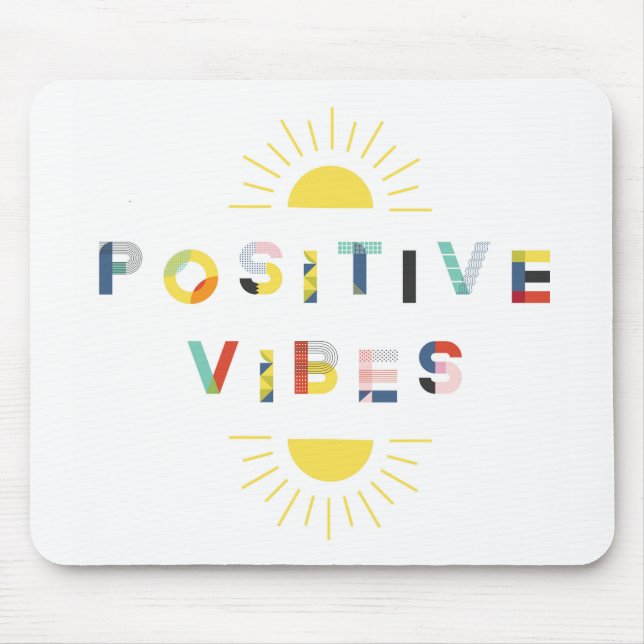 Colourful Pattern Typography Positive Vibes Modern Mouse Mat (Front)