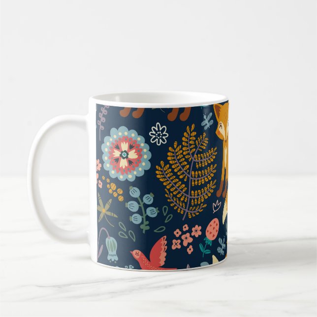 Colourful pattern with a foxfox,pattern,forest,fal coffee mug (Left)