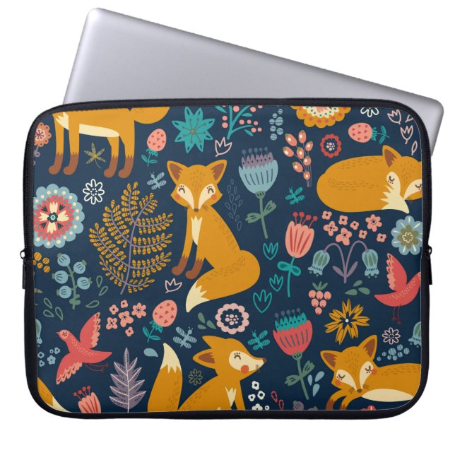 Colourful pattern with a foxfox,pattern,forest,fal laptop sleeve (Front)