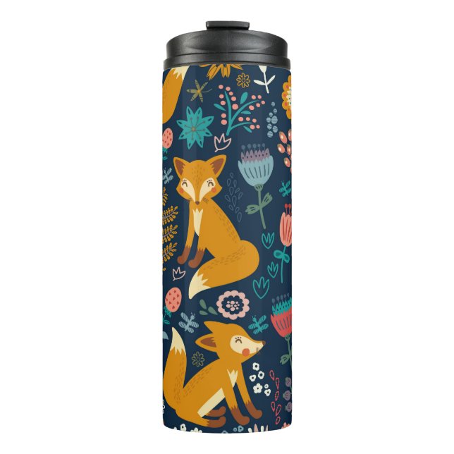 Colourful pattern with a foxfox,pattern,forest,fal thermal tumbler (Front)