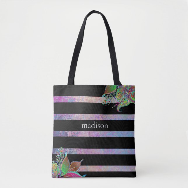 Colourful Pattern with Black Stripes Tote Bag (Front)