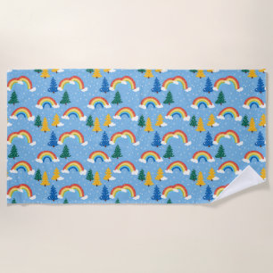 Colourful Pattern with Rainbows and Trees Beach Towel