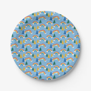 Colourful Pattern with Rainbows and Trees Paper Plate