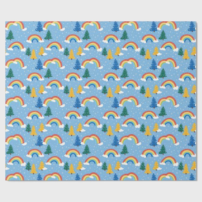 Colourful Pattern with Rainbows and Trees Wrapping Paper (Flat)