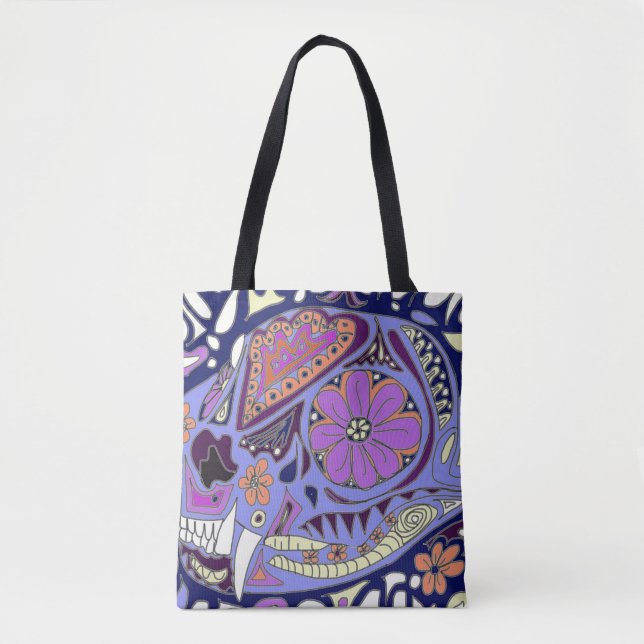 Colourful Patterned Cat Tote Bag (Front)