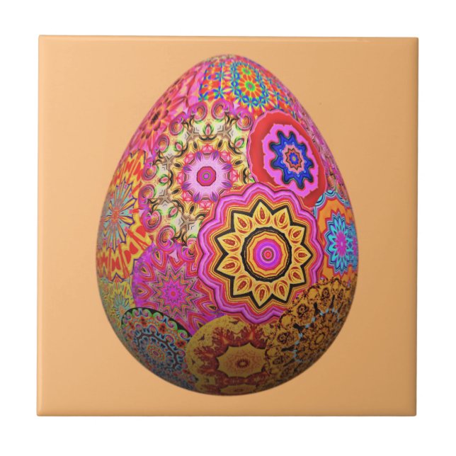 Colourful patterned Easter egg Tile (Front)