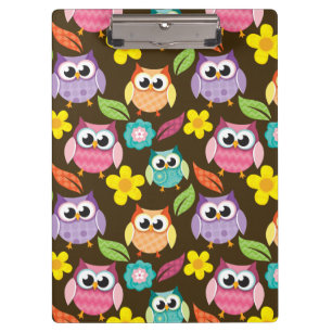 Colourful Patterned Owls and Flowers Clipboard