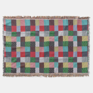 colourful patterned squares of vintage patchwork throw blanket