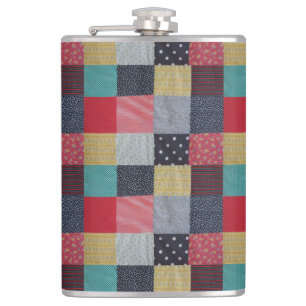 colourful patterned squares vintage patchwork hip flask