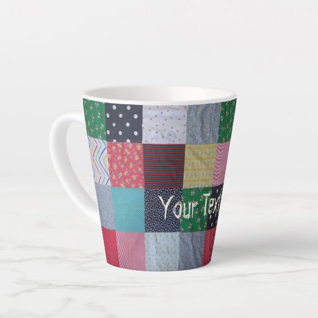 colourful patterned squares vintage patchwork latte mug (Left Angle)