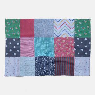 colourful patterned squares vintage patchwork tea towel
