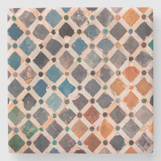 colourful patterned tiles stone coaster (Front)