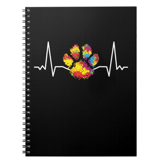 Colourful Paw Heartbeat Love Animals Notebook (Front)