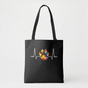 Colourful Paw Heartbeat Love Animals Tote Bag