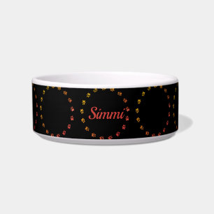 Colourful Paw Print Add Pet Name pet Bowl