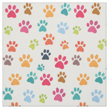 Colourful Paw Print Cotton Fabric by the Yard