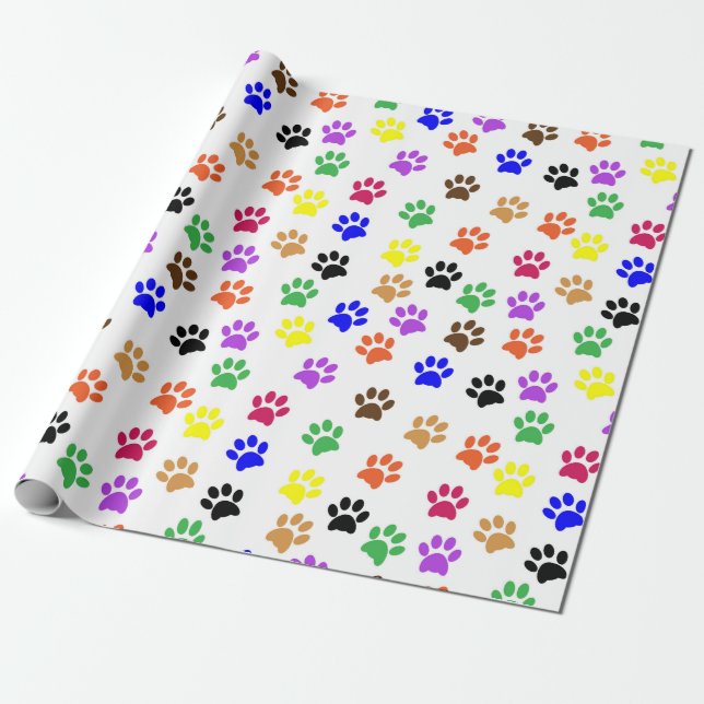 Colourful Paw Print Decoupage Wrapping Paper (Unrolled)