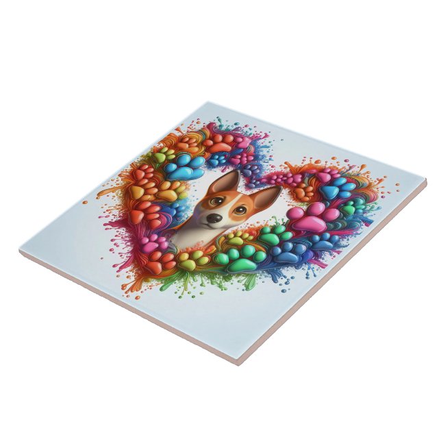 Colourful Paw Print Heart Design With a Playful Do Tile (Side)