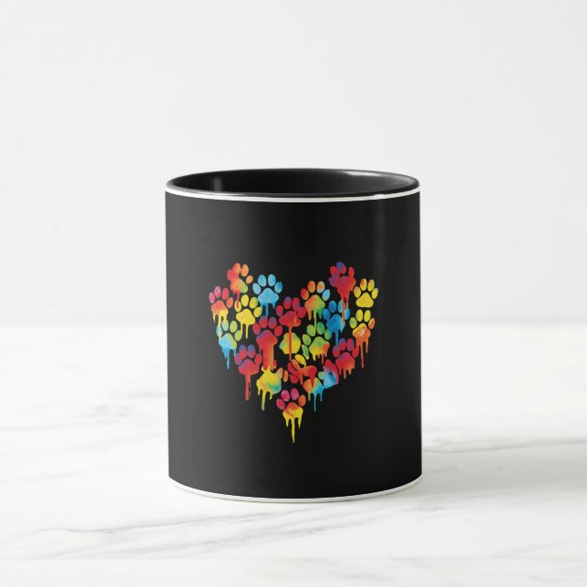 Colourful Paw Print Heart Mug (Center)