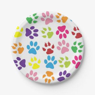 Colourful Paw Print Paper Plates